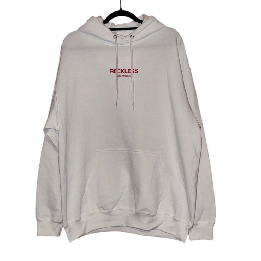 Reckless Los Angeles White Drawstring Hoodie Streetwear Urban Fashion XL